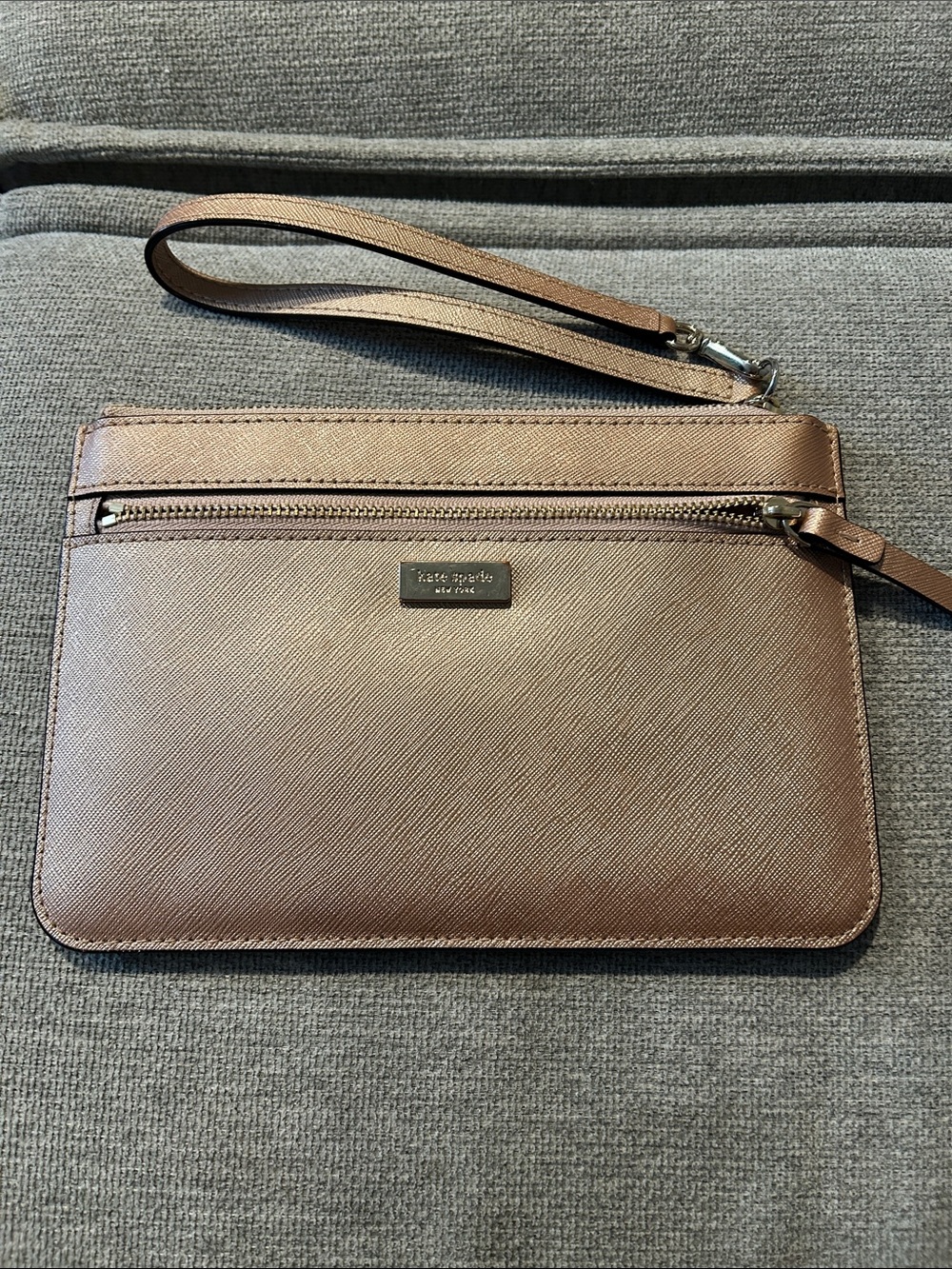 kate spade metallic bronze wristlet pouch with detachable strap